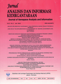 Image of JURNAL ANALISIS DAN INFORMASI KEDIRGANTARAAN VOL 9, NO 1, JUNI 2012
